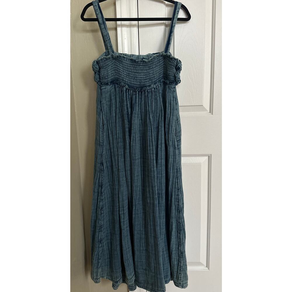 Free People Dolly Denim Midi Dress Rosette‎ Blue - Size Medium - Picture 5 of 8